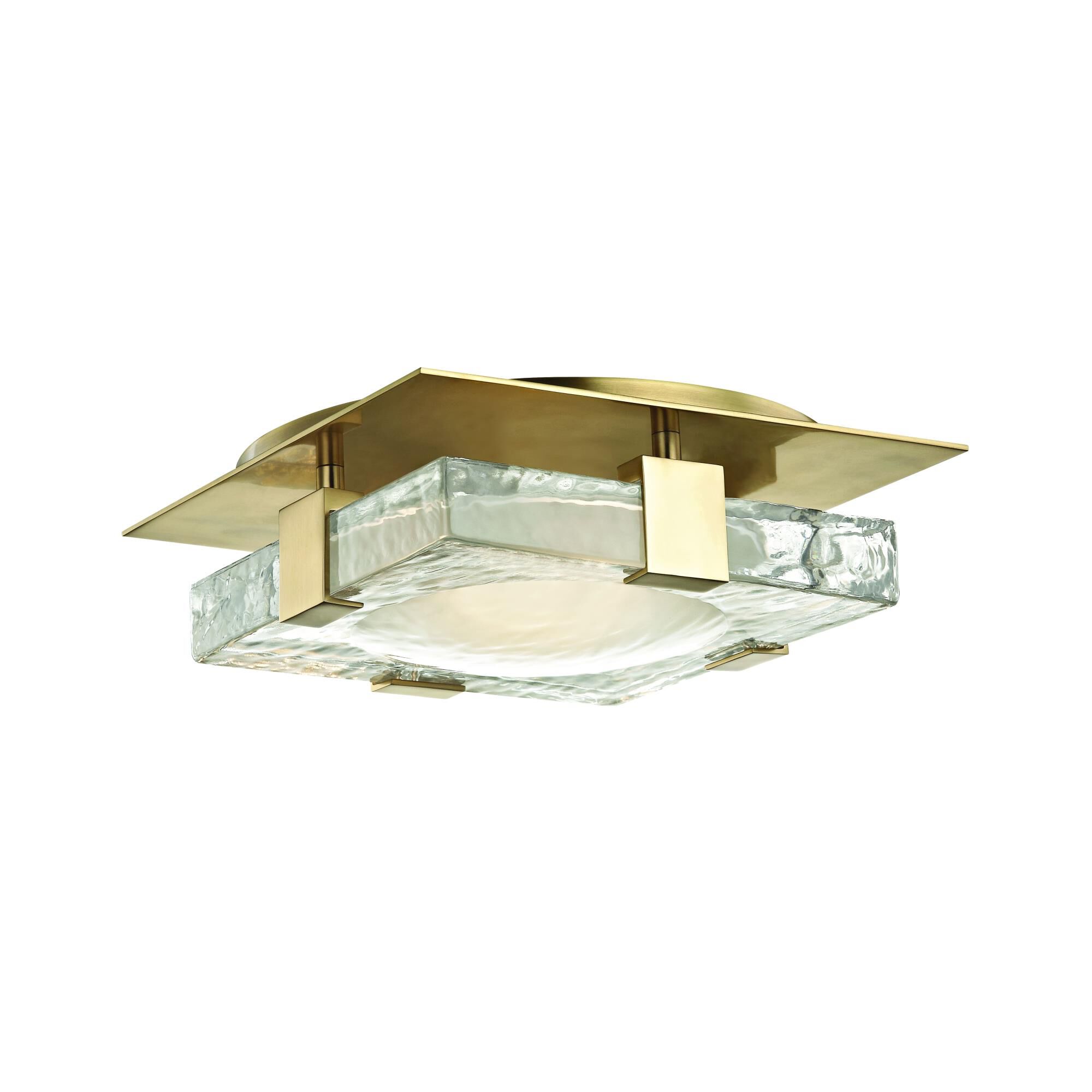 Shown in Aged Brass finish and Etched glass